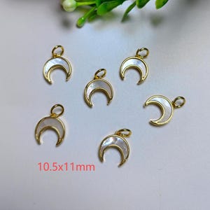 Mother Of Pearl Crescent Moon Charms, 10.5x11mm Gold Plated White Shell Double Horn Crescent Charms, Findings. 2 - 50 Pcs Options. C249
