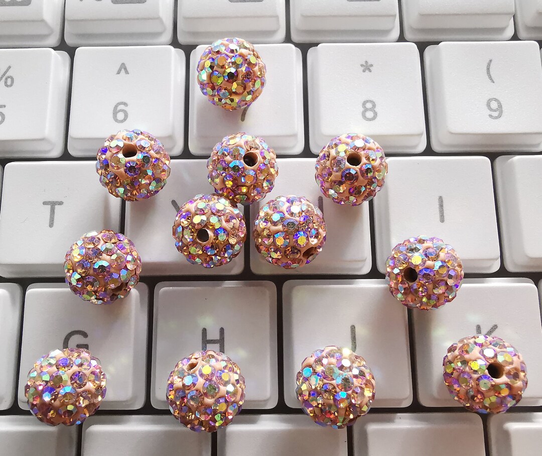 Champagne Rhinestone Micro 10mm Champagne -AB Polymer Clay Rhinestone Beads, Pave Disco Ball Beads ...