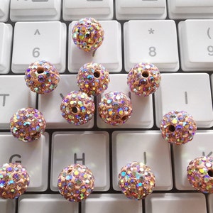 10mm Champagne -AB Polymer Clay Rhinestone Beads, Pave Disco Ball Beads, Shiny Bling Disco Beads, Micro Pave Crystal Beads, Findings, B259