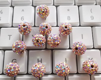 10mm Champagne -AB Polymer Clay Rhinestone Beads, Pave Disco Ball Beads, Shiny Bling Disco Beads, Micro Pave Crystal Beads, Findings, B259