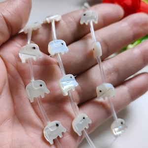 Double Sided Mother Of Pearl Elephant Beads, 11x8mm Pearl Shell Lucky Elephant Beads, Hole 0.7mm,  MOP Elephant, 10 - 100pcs Optional, B174
