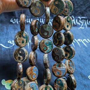5 - 10 piezas de cuentas de ágata Tai Chi Dzi de doble cara, cuentas de ágata Dzi tibetana de 30 mm, tambor de patrón Yinyang DZI, cuentas de taoísmo, fabricación de joyas, D293