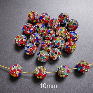 10mm Multicolor Pave Disco Ball Beads, Micro Pave Crystal Beads, Polymer Clay Rhinestone Beads, Shiny Bling Disco Ball Beads, Findings, B329