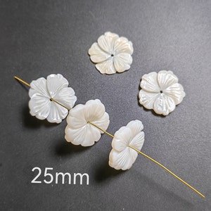 25mm Mother Of Pearl Flower Spacer Beads, White Shell Flower Beads, Carved MOP Flower Beads, DIY Jewelry Making, 5 - 100 pcs Optional, B390