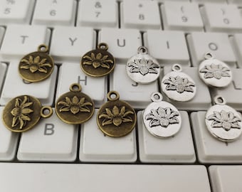 30 pcs Double Sided Lotus Charms ,Buddhism Charms ,Lotus Flower Charms ,Nepalese Charms ,Yoga Jewelry, 13x16mm, Wholesale Lotus. C092