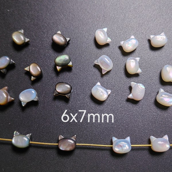 5 - 100 Pcs Mother Of Pearl Cat Beads, White Pearl Shell Cat Beads, 6x7mm Mop Cat Head Spacer Beads, Hole 0.8mm. DIY Jewelry Making. B335