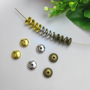 30 or 50pcs Metal Rondelle Beads, 9x4mm Antique Bronze . Silver . Gold Spacer Beads, Hole 1.2mm, Tibetan Style Beads, Findings, B090