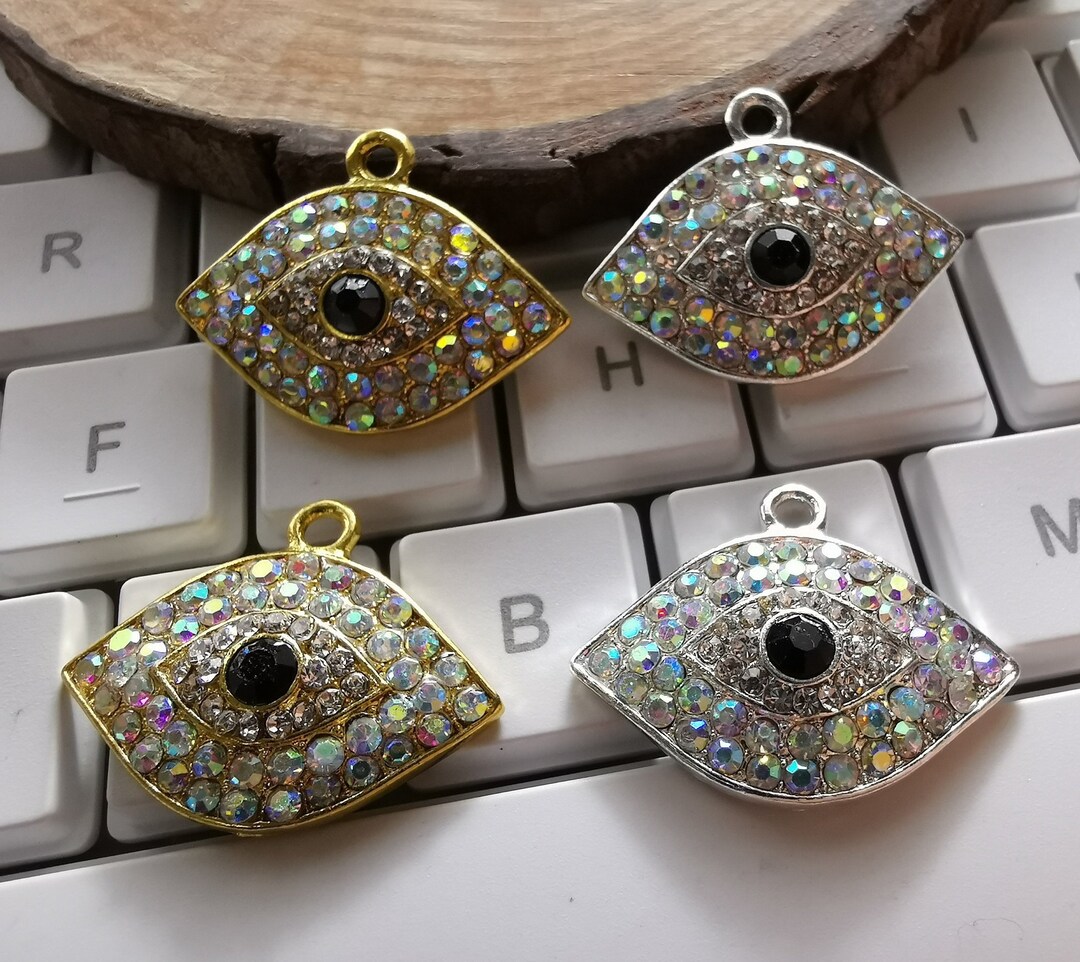 Evil Eye Rhinestone 5 / 10pcs, Rhinestone Evil Eye Charms Pendants, 29x22mm Metal Evil Eye ...
