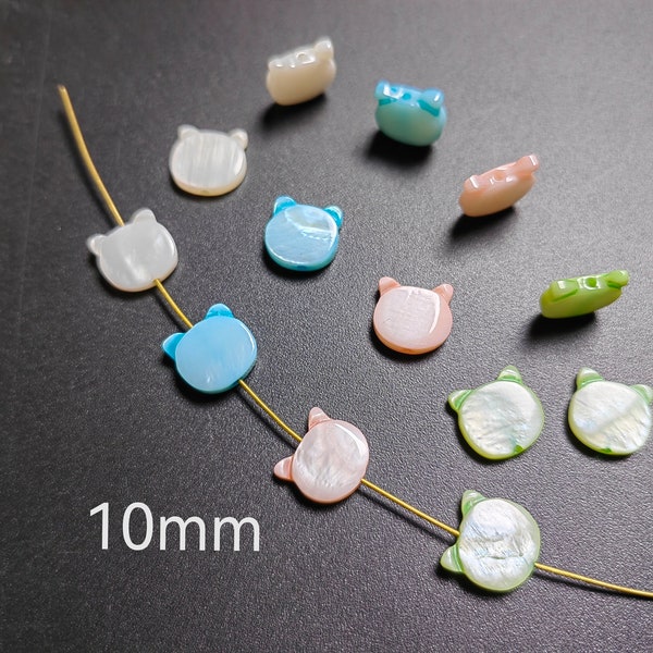 Mother Of Pearl Cat Beads, Dyed Freshwater Pearl Shell Cat Beads, 10x10mm Mop Cat Head Beads, Hole 0.8mm. 5 - 100Pcs Quantity Optional, B355