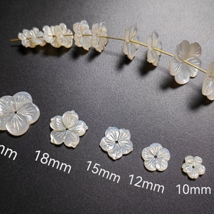 Mother Of Pearl Flower Beads, White Shell Flower Beads, 10 - 20mm MOP Flower Spacer, Hole 0.9mm,  5 - 50pcs Quantity Options, Findings, B206