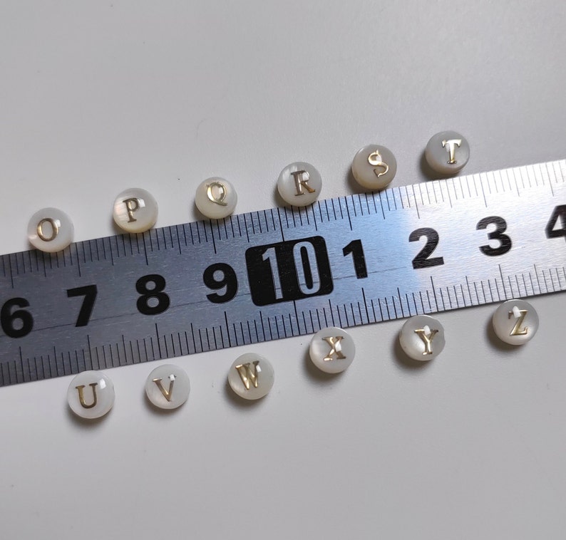 6mm Mother of Pearl Alphbet Beads, Double Sided White Shell With Gold ...