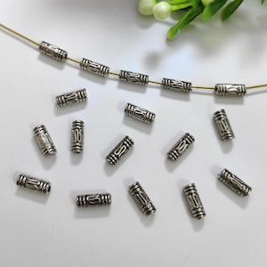 50 or 100pcs Antique Silver Cylinder Beads, 3x8mm Metal Tube Beads, Hole 1.4mm, Nepalese Beads, Tiny Spacer Beads, DIY Jewelry Supply, B268
