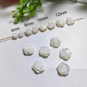 Natural Mother of Pearl Rose Flower Beads, MOP Carved Flower Beads, 6 - 12mm Shell Flower Beads, Hole 0.6mm, 5 - 100 pcs Optional, B167