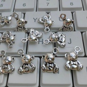 30 or 50pcs Double Sided Teddy Bear Charms, 10x14 mm Antique Silver Metal Teddy Bear Charms, DIY Jewelry Supply, Metal Charm, Findings, C352
