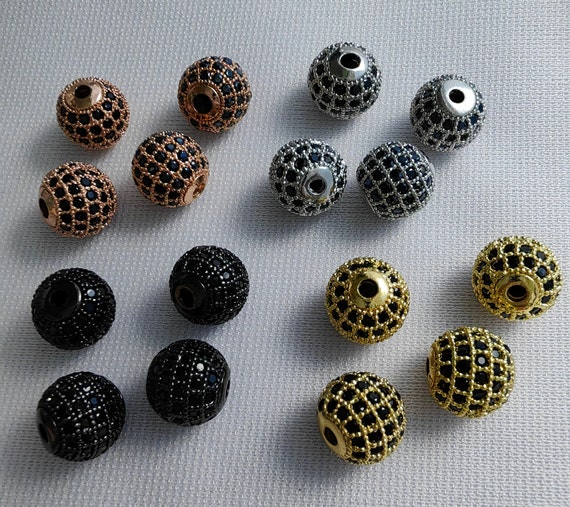 5 - 100 pcs CZ Micro Pave Black Zircon Round Spacer Beads , CZ Ball Beads, 6/ 8/ 10mm Cubic Zirconia Beads, Black CZ Bead, Findings, B264