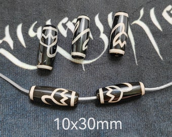 5 - 10pcs Tibetan Dzi Agate Beads, Black White Dzi Agate Rice Beads, Religious Beads, 10x30mm DZI Drum Beads, DIY Jewelry Making , D201