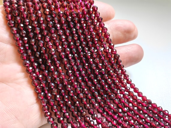 Natural Faceted Garnet Round Beads, Red Gemstone Beads, 3.5 4.0 4.5mm To Choose From, 15" Strand, DIY Bracelet Bead, Quantity Optional, A244