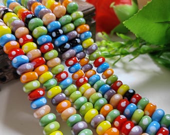10x5mm Multicolor Rondelle Glass Beads, Mixed Coloured Glaze Glass Rondelle Beads, DIY Bracelet Beads, 40 - 200pcs  Quantity Optional, A753