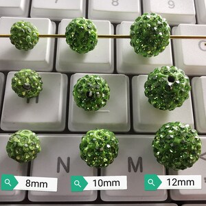 Green Polymer Clay Rhinestone Beads, 8 - 12mm Disco Ball Beads, Pave Disco Ball Beads, Rhinestone Disco Balls,  30 - 100pcs Optional, B720