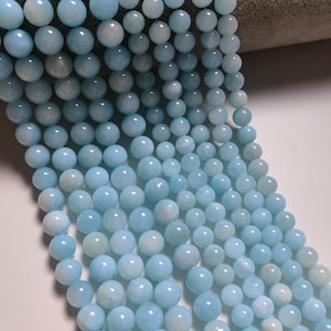Smooth Blue Malay Jade Beads, Gemstone Round Beads, 6mm 8mm 10mm To Choose From,  DIY Bracelet Beads, 15&quot; Full Strand , A592