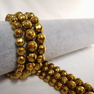 1 Full Strand Faceted Hematite Round Beads, Gold Hematite Beads, Gemstone Beads,4/ 6/ 8/ 10mm To Choose From, DIY Jewelry, Findings. A302
