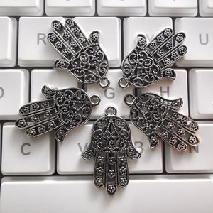 30pcs Antiqued Silver Hamsa Hand Charms, Hollow Hamsa Pendants, 20x30mm Yoga Charms, Fatima Hand Charms, DIY Jewelry Making, Findings, C358