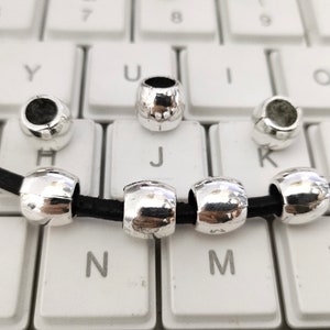 30 pezzi di perline a botte in argento antico, perline distanziatrici con foro grande, distanziatore in metallo 9 x 8 mm con foro da 4 mm, fornitura di gioielli fai da te, reperti, B094