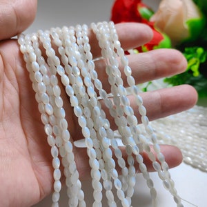 3x5mm Mother of Pearl Oval Beads, Natural White Mop Rice Beads, Pearl Shell Beads, 15&quot; Strand. DIY Jewelry, 1 - 5 Strands Optional  B590