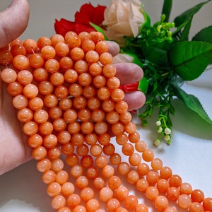 Smooth Orange Round Jade Beads, 6mm 8mm 10mm Malay Jade Beads, Gemstone Beads, Stone Loose Beads, 15&quot; Full Strand, DIY Jewelry Making, A018