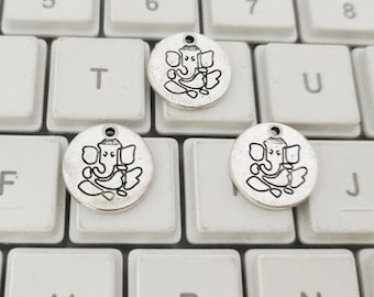 30 st dubbelsidiga elefantberlocker, antika silverberlocker med lyckoelefanter, 15 mm, gör-det-själv-smyckestillbehör, tillbehör