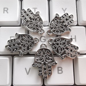 30pcs Antiqued Silver Hamsa Hand Charms, Fatima Hand Charms, Hollow Hamsa Pendants, 15x21mm Yoga Charms, DIY Jewelry Supply, Wholesale Hamsa
