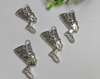 20 pcs Antique Silver Egyptian Queen Nefertiti Charms, 19x39mm Metal Nefertiti Head Charms, Metal Charms, DIY Jewelry Supply, Findings, C298