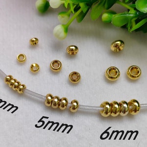 18K Gold Plated Rondelle Beads, Metal Spacer Beads, 4mm 5mm 6mm Smooth Rondelle Spacer Beads, Findings. 30 - 100 Pcs Optional, B505
