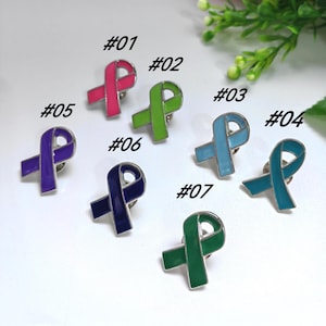 18x25mm Enamel Ribbon Lapel Pin, 7 Colours Awareness Ribbon Lapel Enamel Pins, Cancer Survivor Brooch , 2 - 50 pcs Optional, Findings, C705