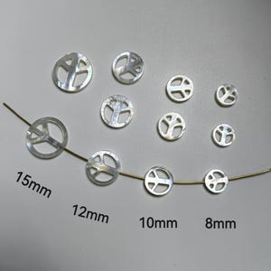 Natural Mother Of Pearl Peace Sign Beads, 8 - 15mm White MOP Peace Beads, Hole 0.7mm. 5 - 50 pcs Quantity Options. Peace Sign Findings, B141