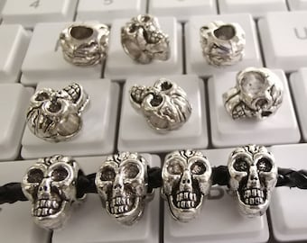 20pcs Double Sided Large Hole Skull Beads, Antique Silver Skull Beads, 8x12mm Gothic Skull Beads, Skull Head Beads, Skeleton Beads,Wholesale