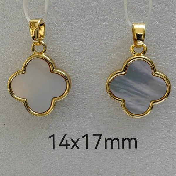 2-50pcs Mother Of Pearl Four Leaf Clover Charms, 14x17mm Gold Silver Plated With White Shell Clover Charms, MOP Charms, Clover Findings C262