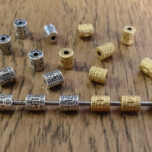 30 pcs Tibetan Six Words Mantra Barrel Beads, 6x7mm Metal Spacer Beads, Nepalese Beads, DIY Jewelry, Tibetan Beads. Cylinder Beads, B126