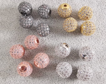 5 - 100pcs CZ Micro Pave Zircon Round Ball Beads, 6 - 10mm Cubic Zirconia Beads, CZ Pave Ball Spacer Beads, Bracelets Bead, Findings, B045