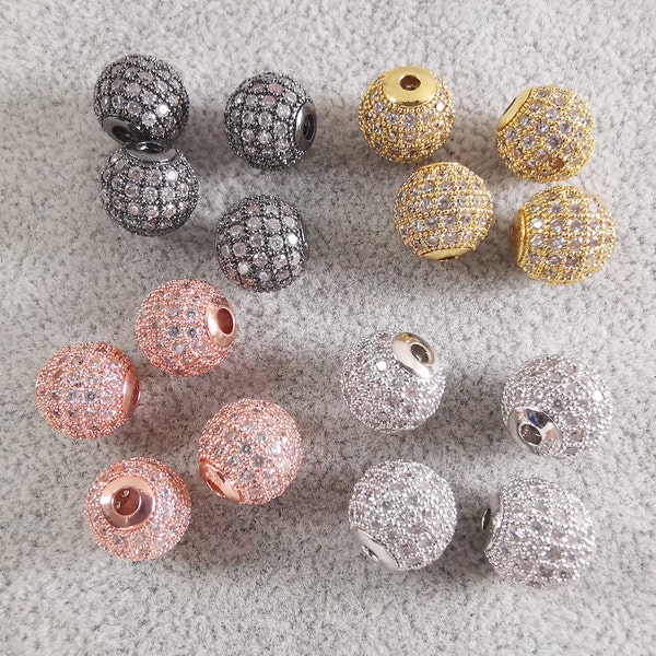 5 - 100pcs CZ Micro Pave Zircon Round Ball Beads, 6 - 10mm Cubic Zirconia Beads, CZ Pave Ball Spacer Beads, Bracelets Bead, Findings, B045