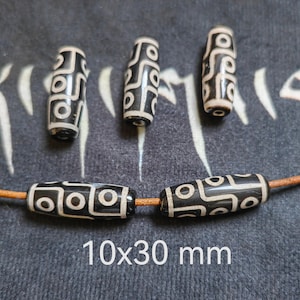 5 - 10 Pcs  Tibetan Eye Dzi Beads, 10x30mm Tibetan Eye Agate Dzi Beads, 9 Eye Agate Dzi Beads, Protective Dzi Beads, Drum DZI, D219