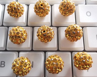 Golden Yellow Polymer Clay Rhinestone Beads, 8 - 12mm Disco Ball Beads,Pave Disco Ball Beads, Crystal Disco Ball, 30 - 100pcs Optional， B718