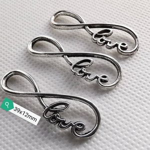 30 st. kärlekskopplingar i antik silver, stora kärlekskopplingar i oändlighetsstil, lämpliga för armbandshängen, alla hjärtans dag-berlocker, gör-det-själv-smycken