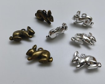 20 breloques lapin double face, 13 x 19 mm breloques lapin en métal, argent vieilli. Breloques lapin en bronze, Fournitures de bijoux à faire soi-même, Apprêts, C616