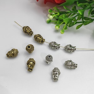 20 Stück Buddha Kopf Perlen, 8 x 13 mm tibetische Buddha Perlen, buddhistische Zen Perlen, Metall Buddha Perlen, DIY Schmuckherstellung, Yoga Schmuck