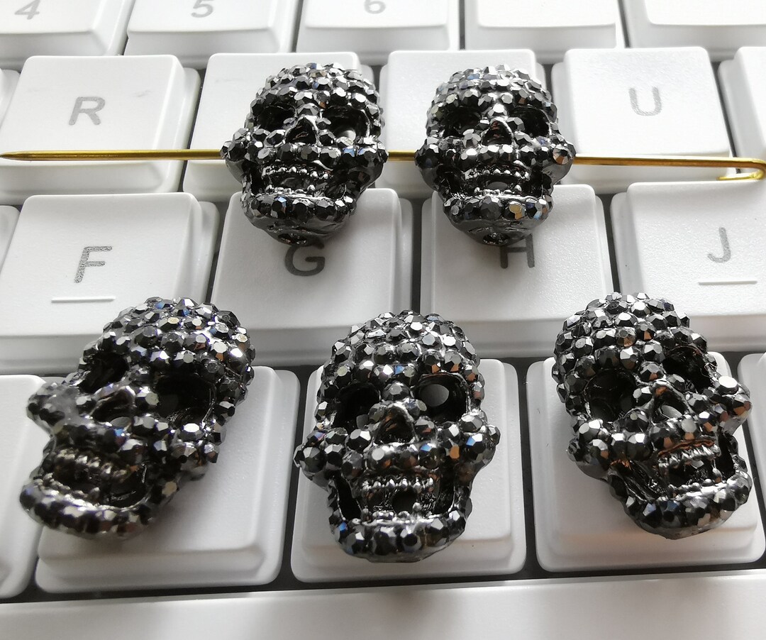 5 10pcs Hematite Rhinestone Skull Beads, Gun Metal Skull Beads, Goth ...