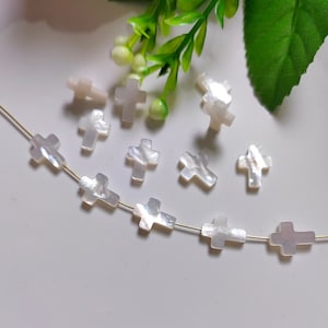 9x12 mm Mother Of Pearl Cross Beads, White Pearl Shell Cross Beads, Mop Cross Charm, Hole 0.7mm. 5 -100 pcs Options. Cross Finding, B182