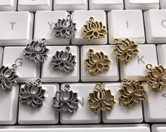 12x13mm Double Sided Lotus Charms Pendants, Hollow Lotus Charms, Yoga Charms, Buddhism Charms, 30pcs or 50pcs To Choice. Findings, C062