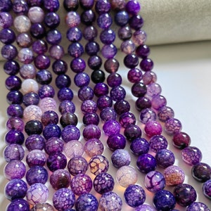 Smooth Purple Round Agate Beads, Dragon Veins Agate Beads, Gemstone Beads, 8mm 10mm To Choose From, 14&quot; Strand, DIY Jewelry Making, A638