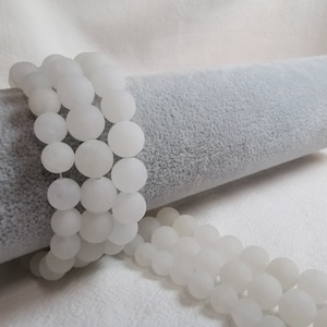 1 cuentas de jade redondas mate de hebra completa, cuentas de jade blanco mate, cuentas de piedras preciosas, 6 / 8 / 10 mm para elegir, cuentas de pulsera de bricolaje, hallazgos, A009